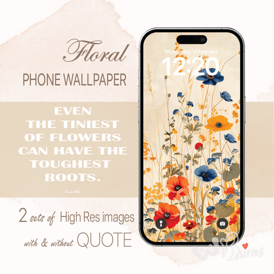 Picture shows beautiful Poppy plants in a watercolour style with the optional quote. Even the tiniest of flowers can have the toughest roots.