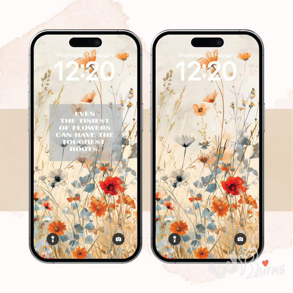 Picture shows beautiful Poppy plants in a watercolour style with the optional quote. Even the tiniest of flowers can have the toughest roots. This is a different design to the previous one.