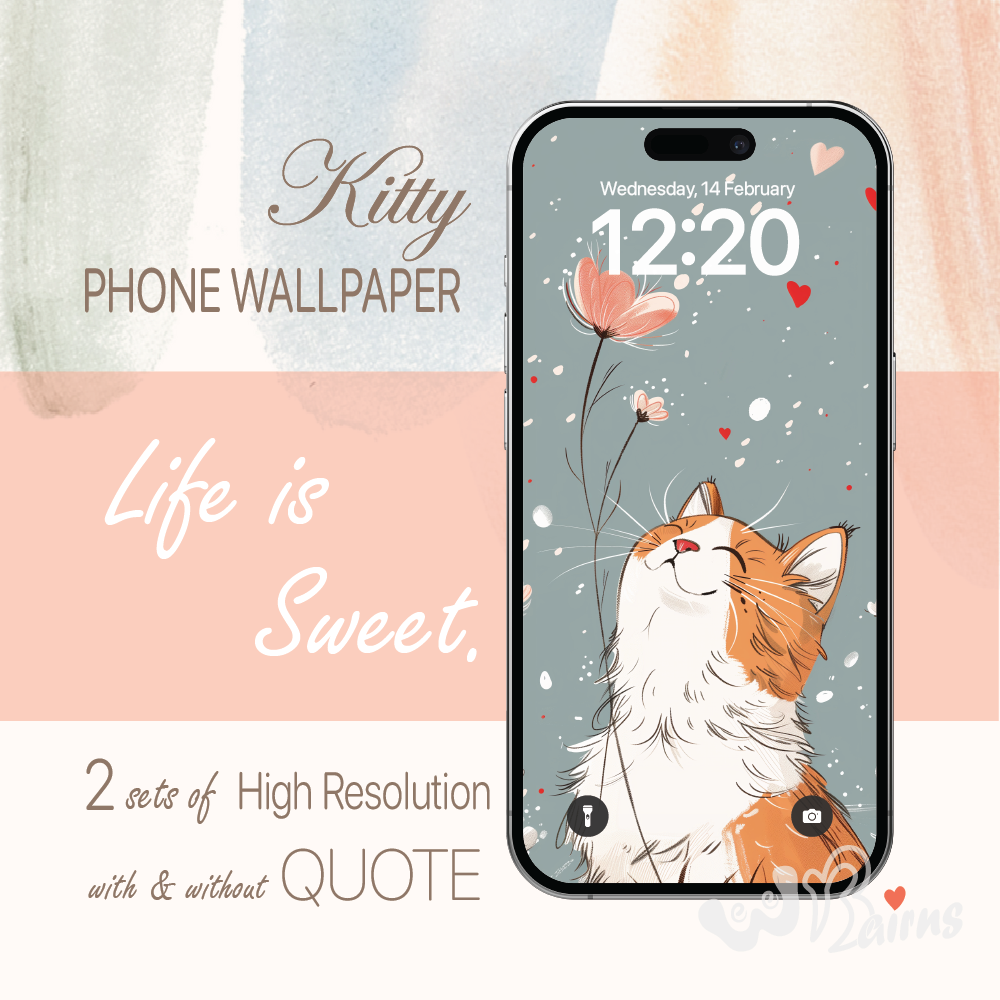 Picture shows a smiling cat looking up at  some flowers. Ginger cat with a grey background.