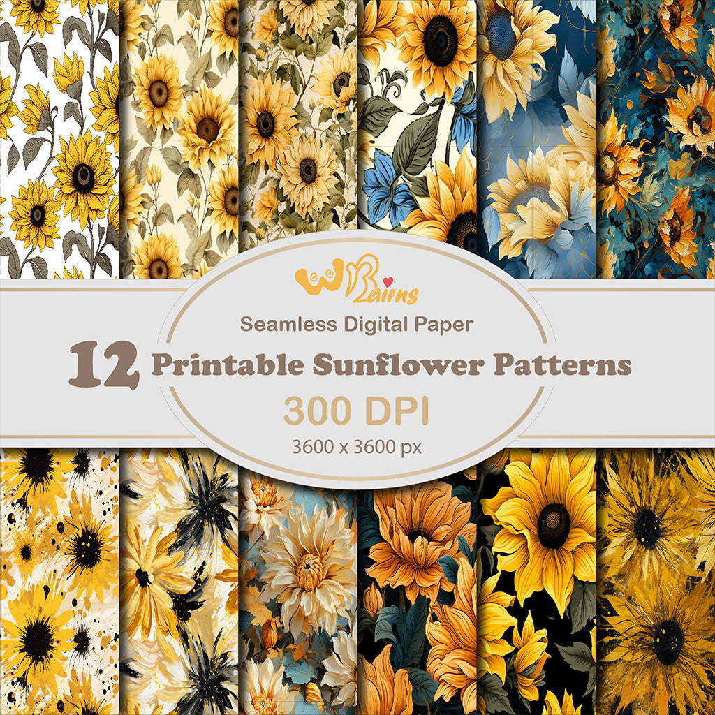 Primary image showing the 12 different sunflower patterns.