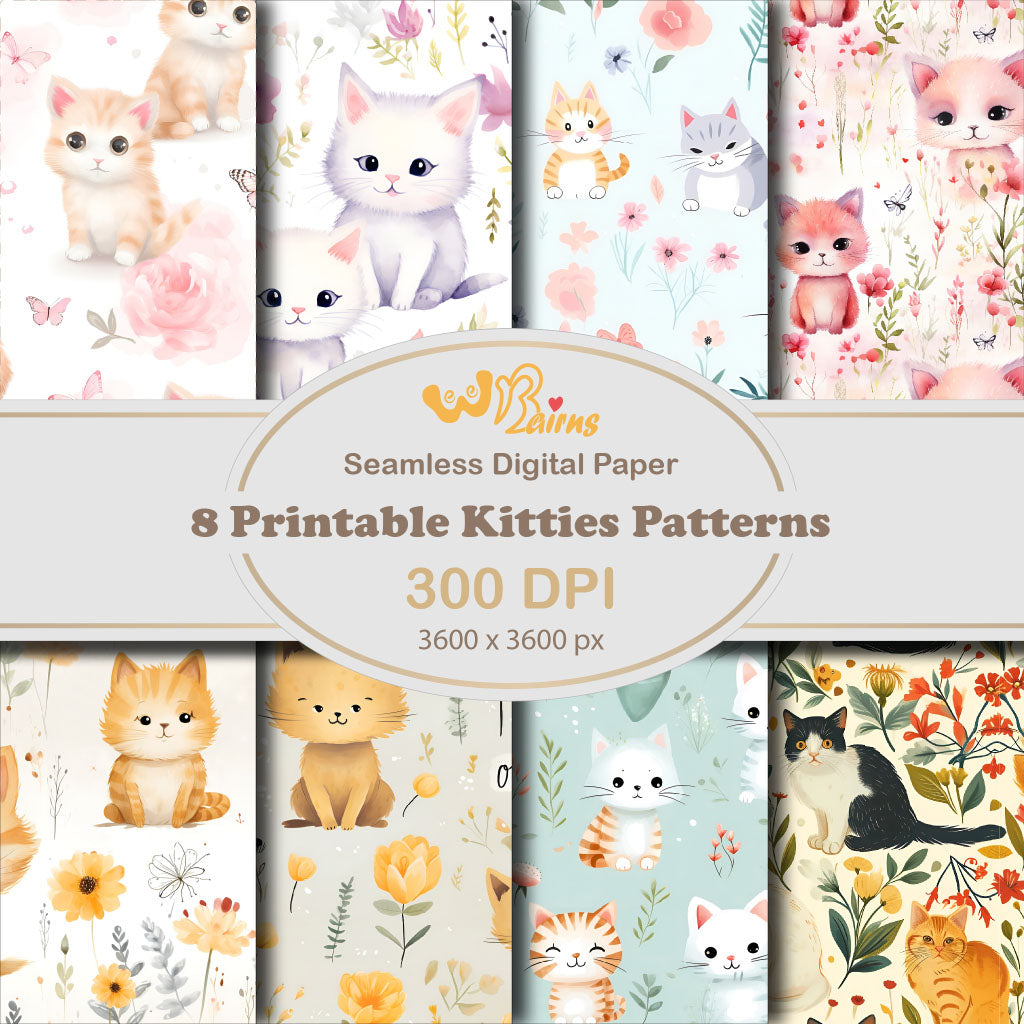 Cover images showing eight choices of seamless pattern kitten patterns.