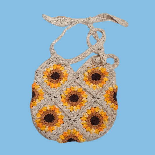 Crochet Granny Square Sunflower Tote Bag