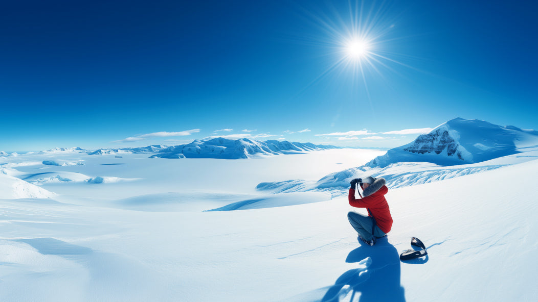 Picture shows a photographer in a winter mountain scene