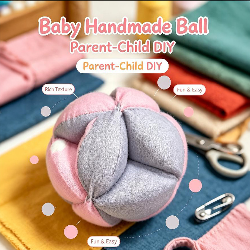 A soft, multi-textured sensory puzzle ball for babies, ideal for developing fine motor skills and hand-eye coordination